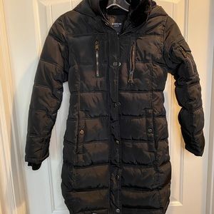 Bebe Girl’s Long Puffer Coat with Hoodie Sz 7/8